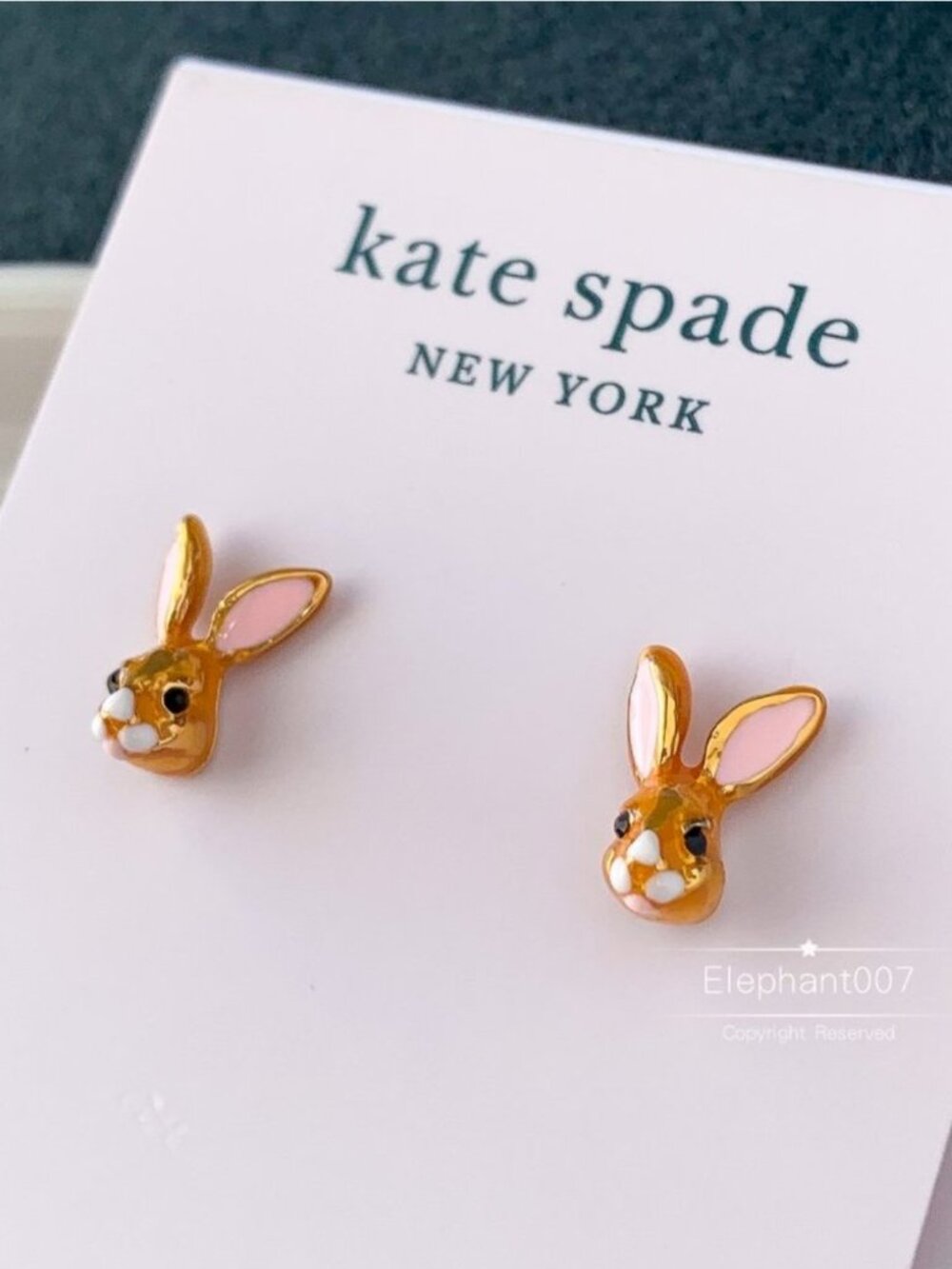 Kate Spade Bunny Rabbit Stud Earrings Gold Tone Pink Enamel Cute Jewelry